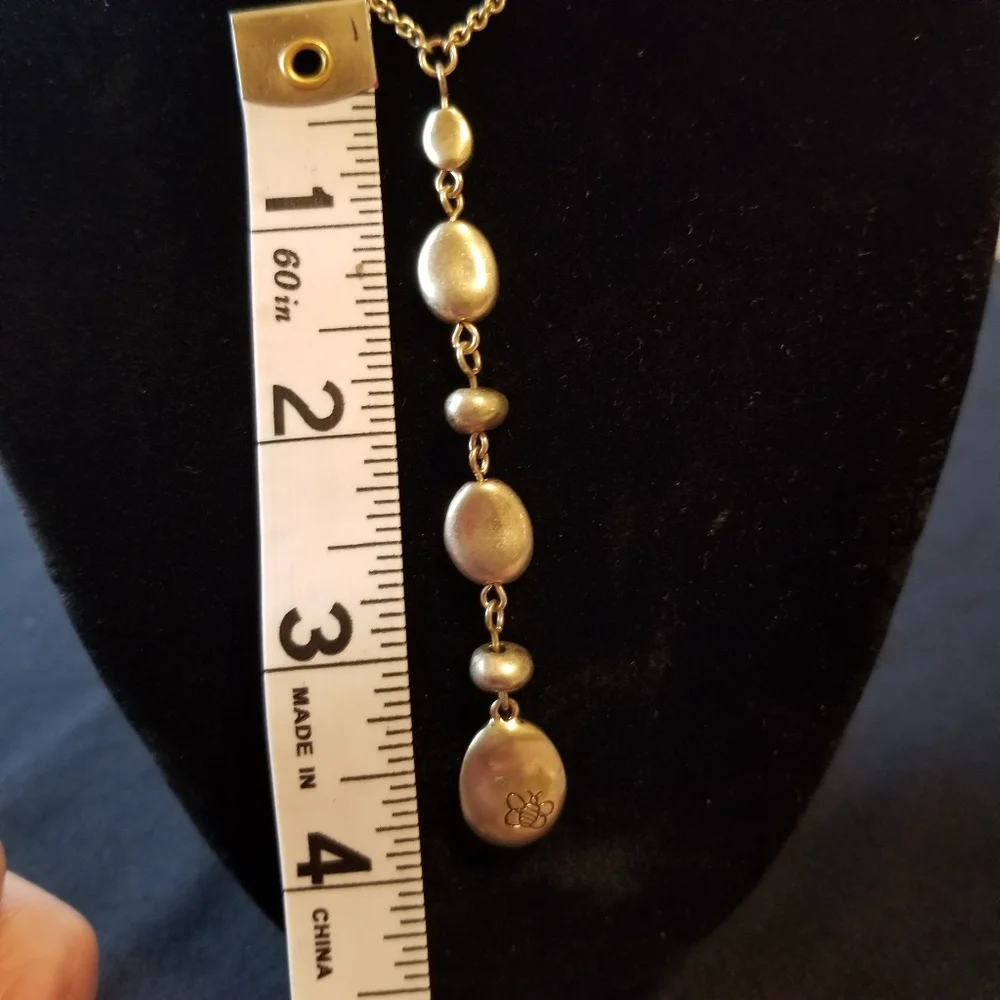 Bella Uno Y Neck Drop Gold Tone Recycled Metal Beaded Pebble Link Necklace